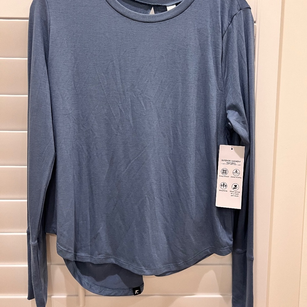 Glyder Electric Long Sleeve French Blue Shirt Open Back